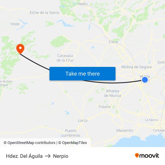 Hdez. Del Águila to Nerpio map