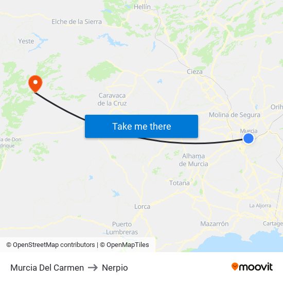 Murcia Del Carmen to Nerpio map