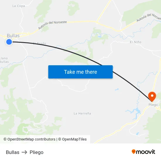 Bullas to Pliego map