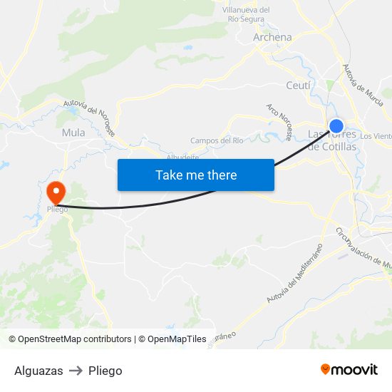 Alguazas to Pliego map