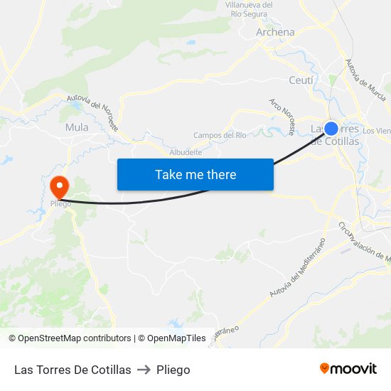 Las Torres De Cotillas to Pliego map