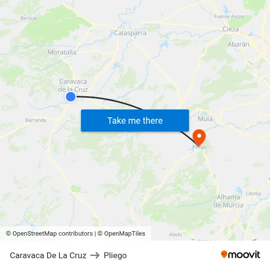 Caravaca De La Cruz to Pliego map