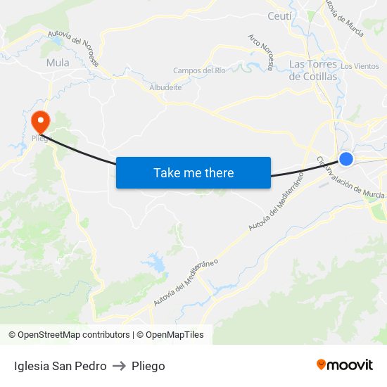Iglesia San Pedro to Pliego map