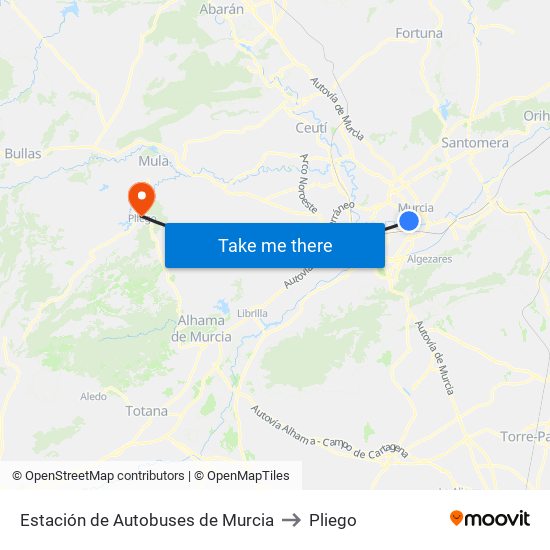 Estación de Autobuses de Murcia to Pliego map