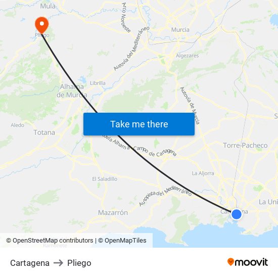 Cartagena to Pliego map
