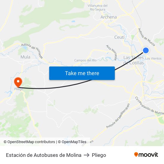 Estación de Autobuses de Molina to Pliego map