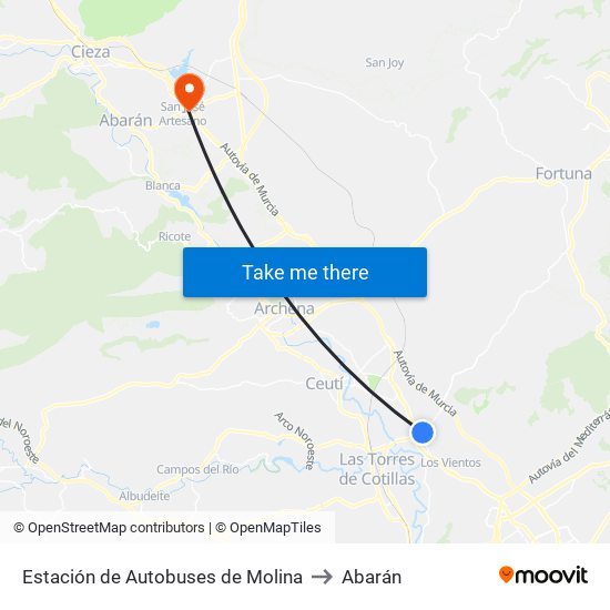 Estación de Autobuses de Molina to Abarán map