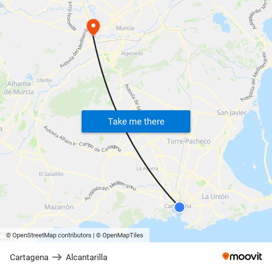 Cartagena to Alcantarilla map
