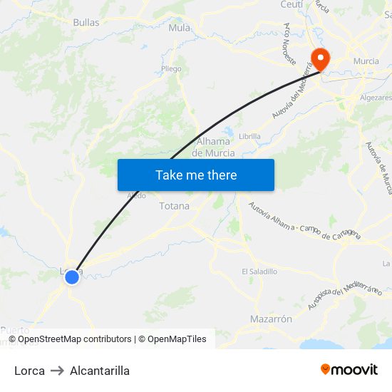 Lorca to Alcantarilla map