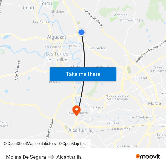 Molina De Segura to Alcantarilla map