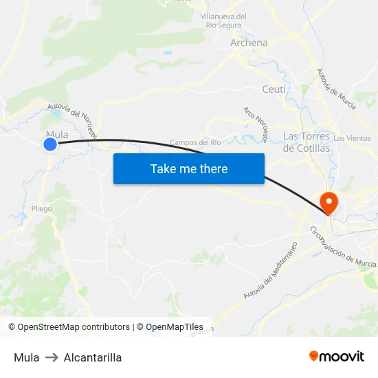 Mula to Alcantarilla map