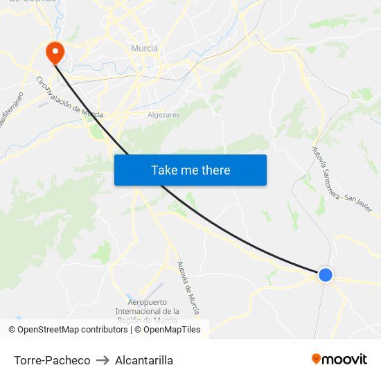 Torre-Pacheco to Alcantarilla map