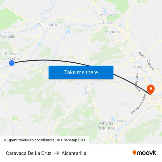Caravaca De La Cruz to Alcantarilla map