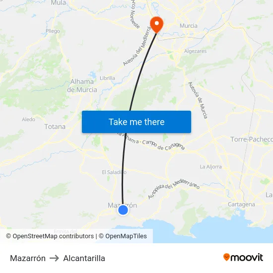 Mazarrón to Alcantarilla map