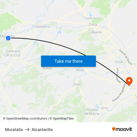 Moratalla to Alcantarilla map