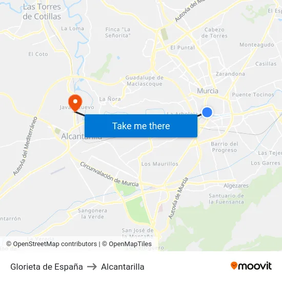 Glorieta de España to Alcantarilla map