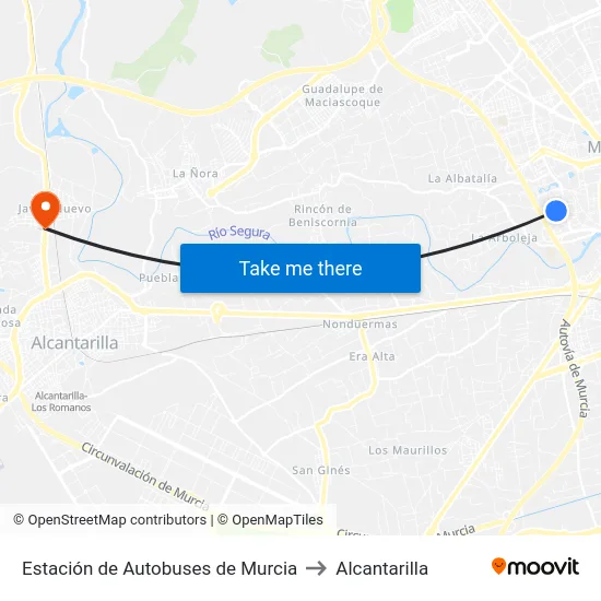 Estación de Autobuses de Murcia to Alcantarilla map