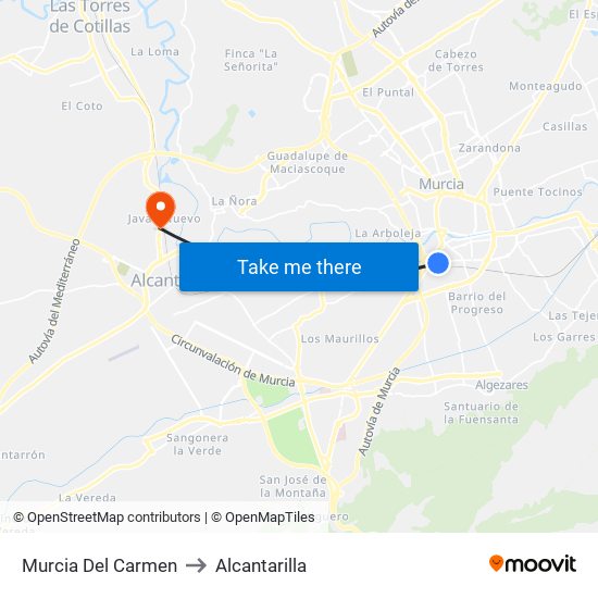 Murcia Del Carmen to Alcantarilla map