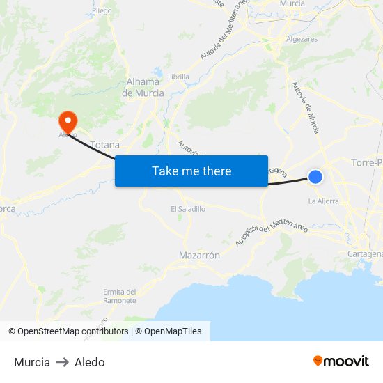 Murcia to Aledo map