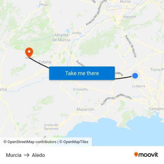 Murcia to Aledo map