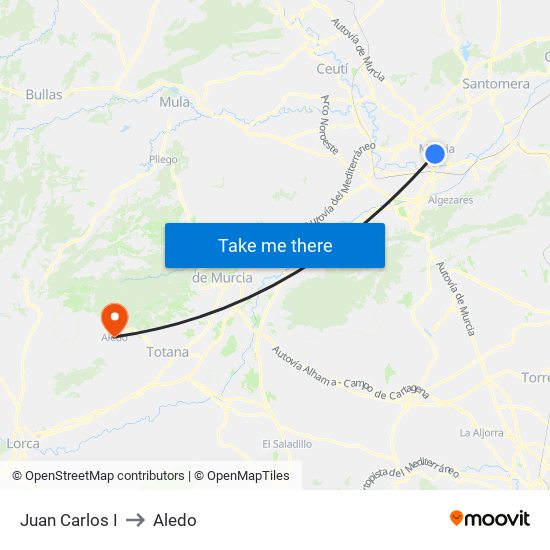 Juan Carlos I to Aledo map