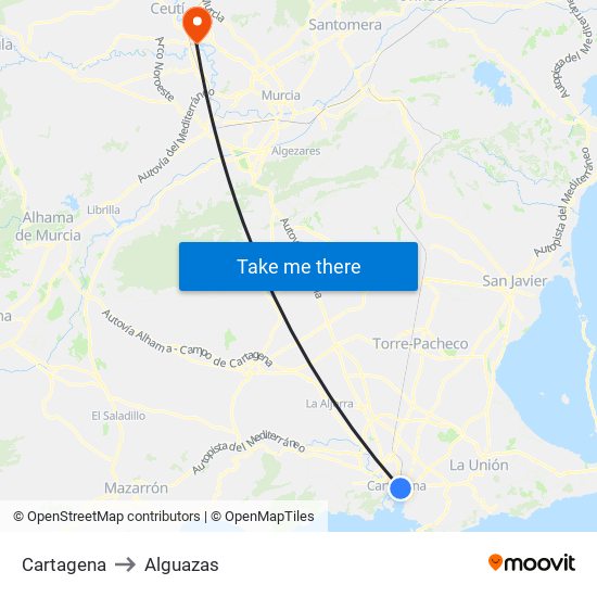 Cartagena to Alguazas map