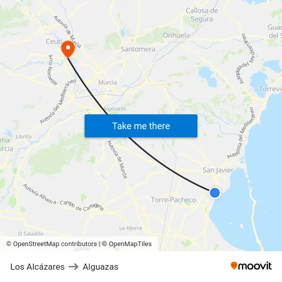 Los Alcázares to Alguazas map