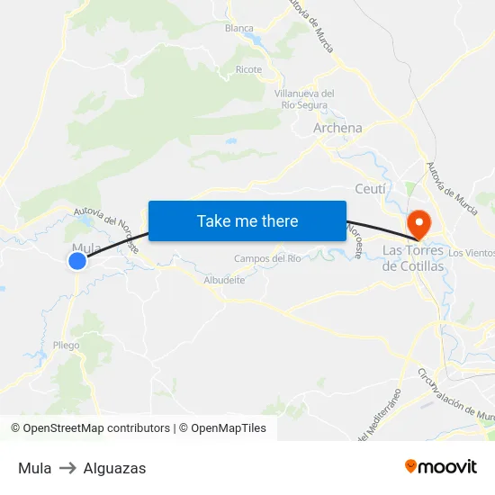 Mula to Alguazas map