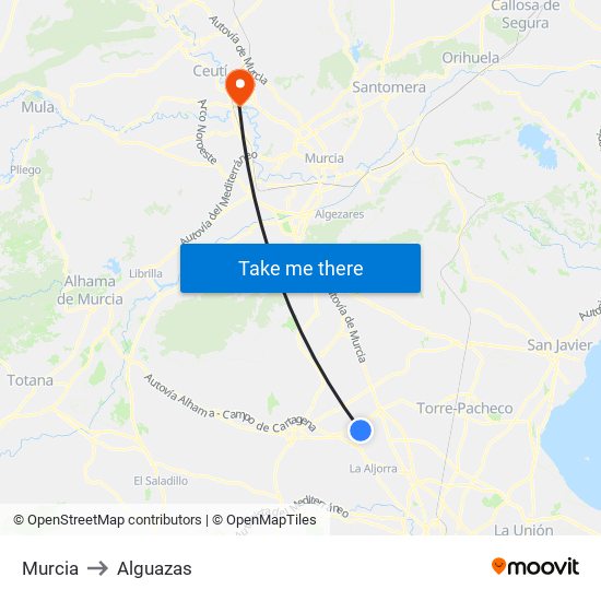 Murcia to Alguazas map