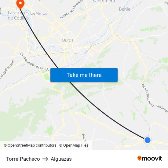 Torre-Pacheco to Alguazas map