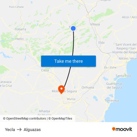 Yecla to Alguazas map