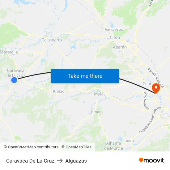 Caravaca De La Cruz to Alguazas map