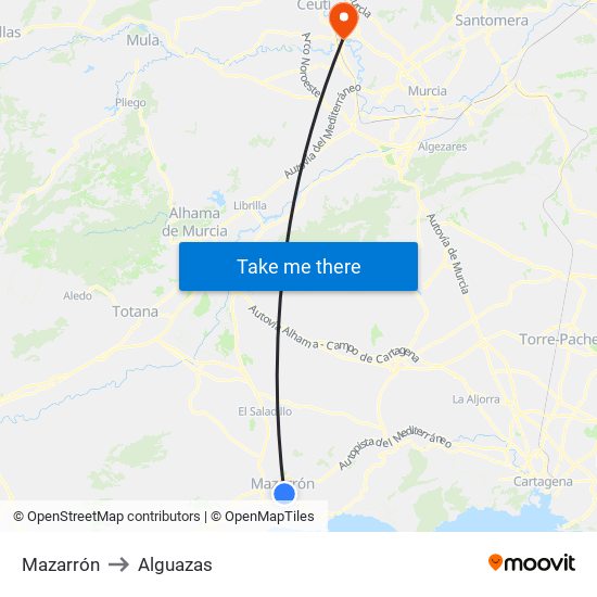 Mazarrón to Alguazas map