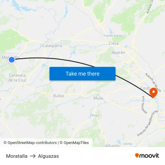 Moratalla to Alguazas map