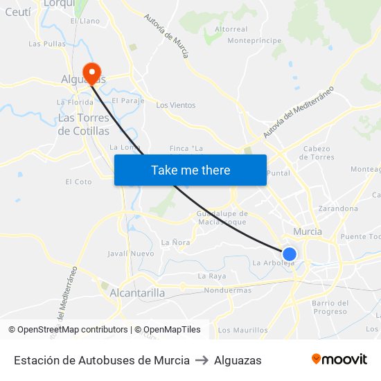 Estación de Autobuses de Murcia to Alguazas map