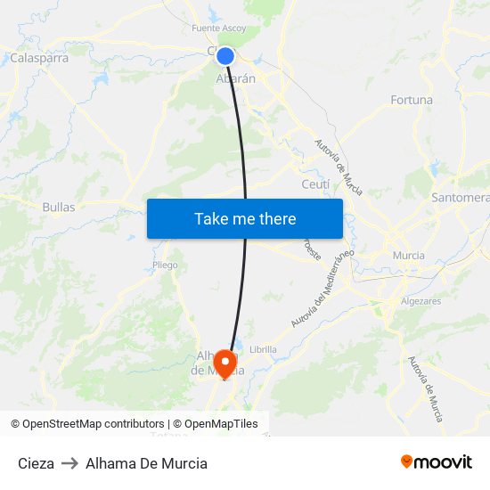 Cieza to Alhama De Murcia map