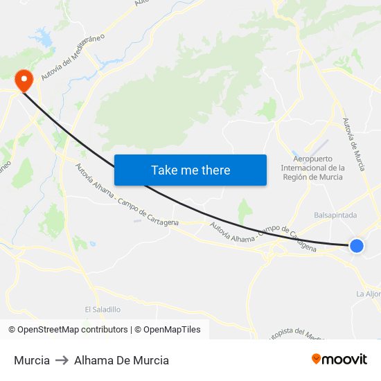 Murcia to Alhama De Murcia map