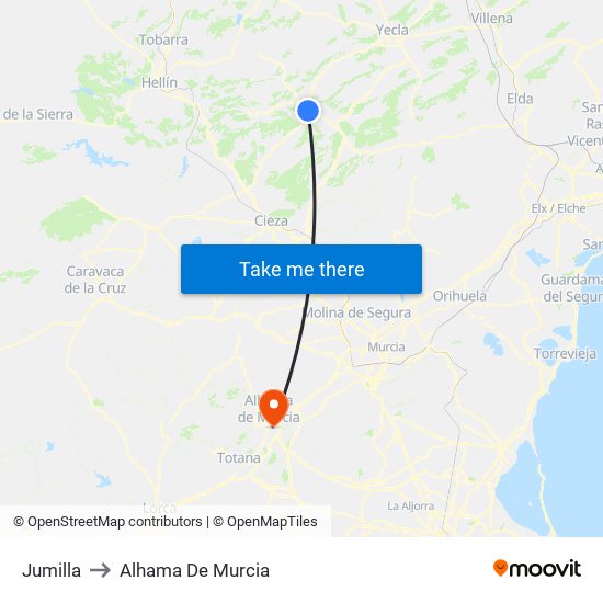 Jumilla to Alhama De Murcia map
