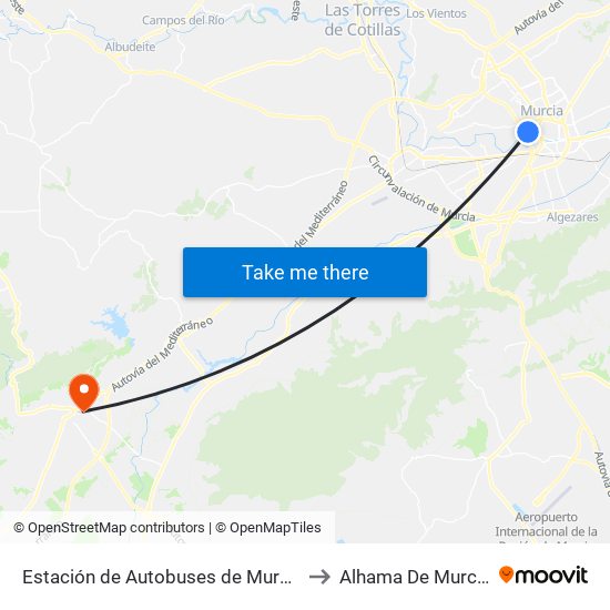 Estación de Autobuses de Murcia to Alhama De Murcia map