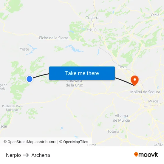 Nerpio to Archena map