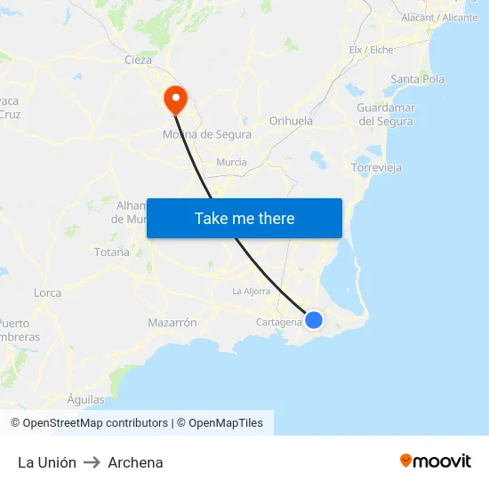 La Unión to Archena map
