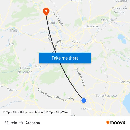 Murcia to Archena map