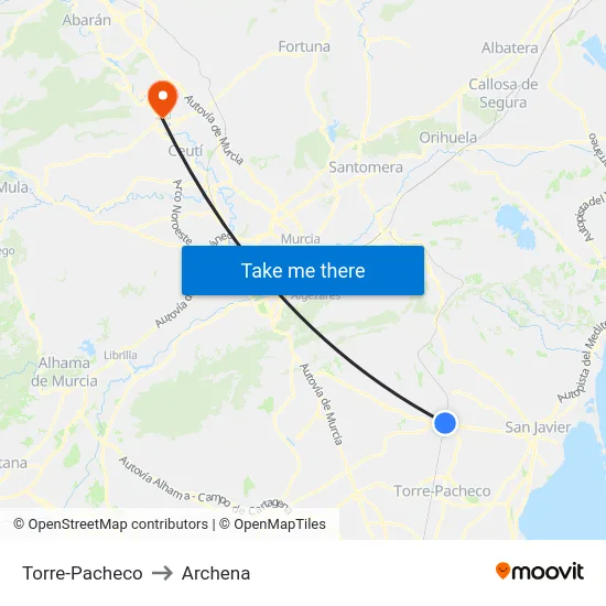 Torre-Pacheco to Archena map