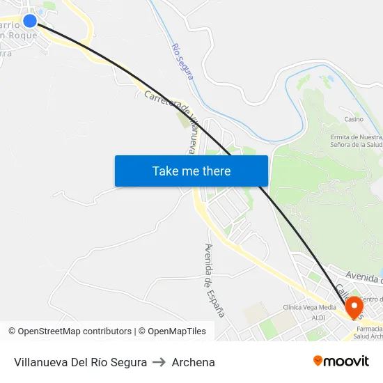 Villanueva Del Río Segura to Archena map