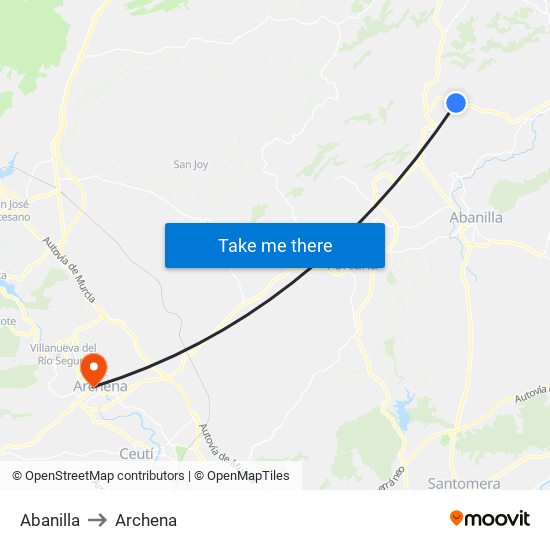 Abanilla to Archena map