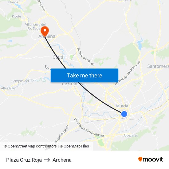 Plaza Cruz Roja to Archena map