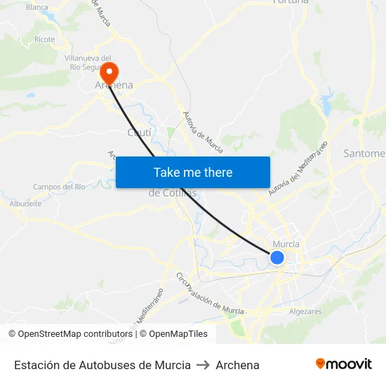 Estación de Autobuses de Murcia to Archena map