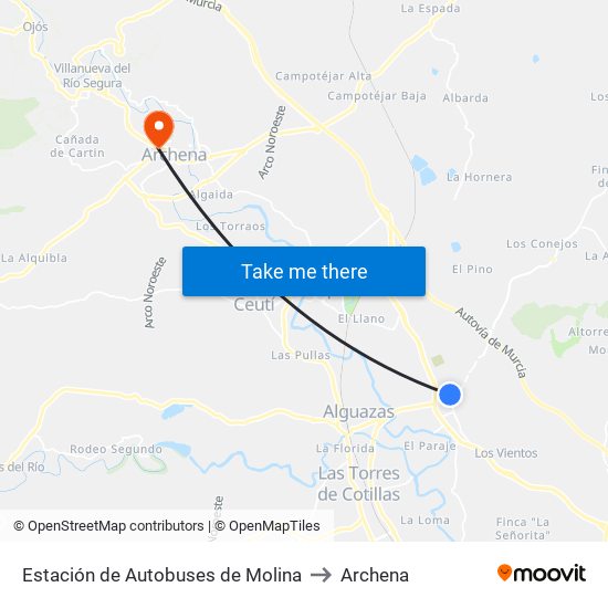 Estación de Autobuses de Molina to Archena map