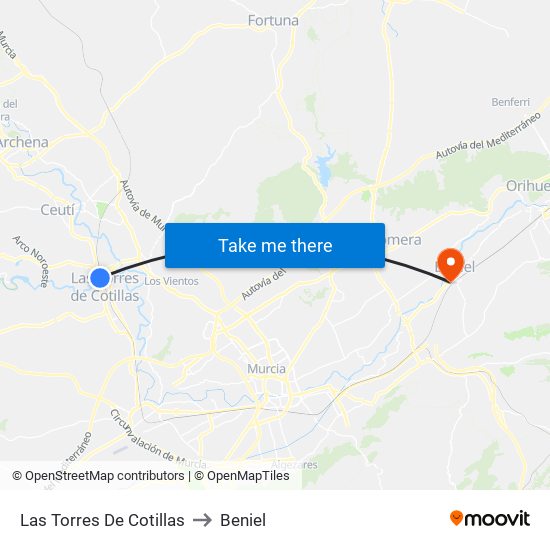 Las Torres De Cotillas to Beniel map