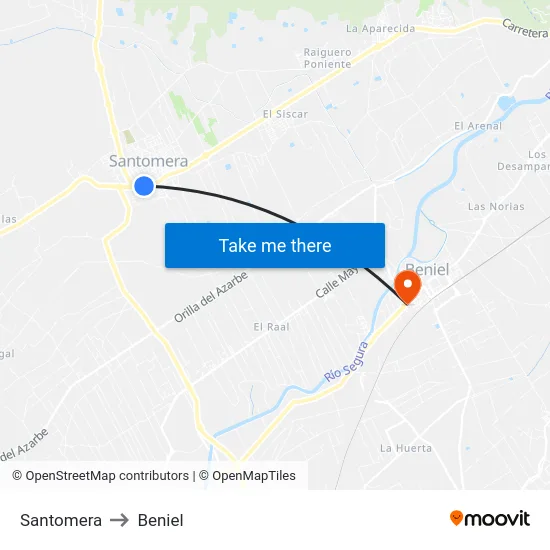 Santomera to Beniel map